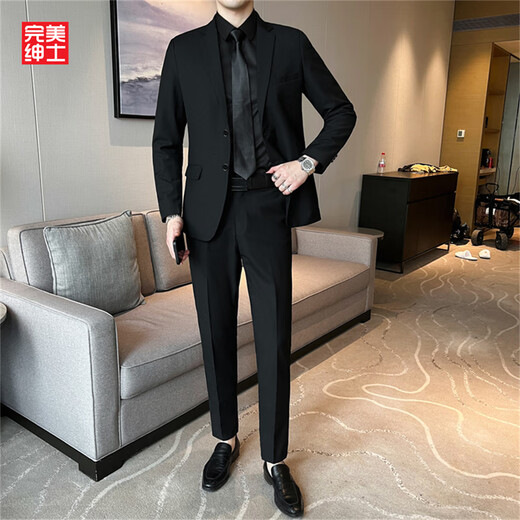 西服外套男轻熟风高级感修身单西休闲商务正装职业加大码伴郎西装 (单件装)黑色西装外套 XL 码140-155斤