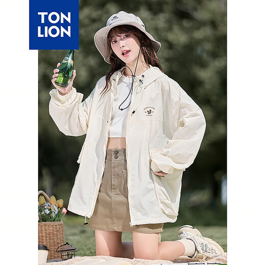 唐狮女连帽左胸细节一手长防晒衣外套TB 米杏色 M