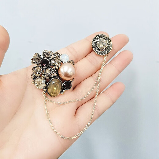 QUAMER gold store Korean style temperament brooch double chain cute pearl jewelry women's suit suit men's shirt