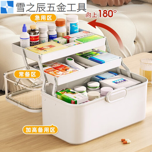 ABDT Medical Box Home Extra Large Capacity Medicine Storage Box Home Pack Emergency First Aid Box Multi-Layer Organizing Small Medicine Box Transparent Cover - Matcha Color - Large Size