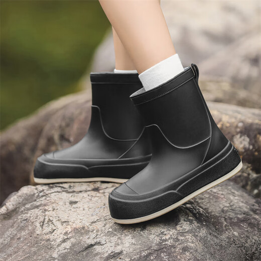 Yunshun Rain Shoes Women's New Rain Boots Cute Overshoes Water Shoes Water Boots Women's Rubber Shoes Parent-child Lightweight Medium Tube Fashionable and Cute Rubber Short Rear Lifting Push Solid Yellow 2.5cm 37