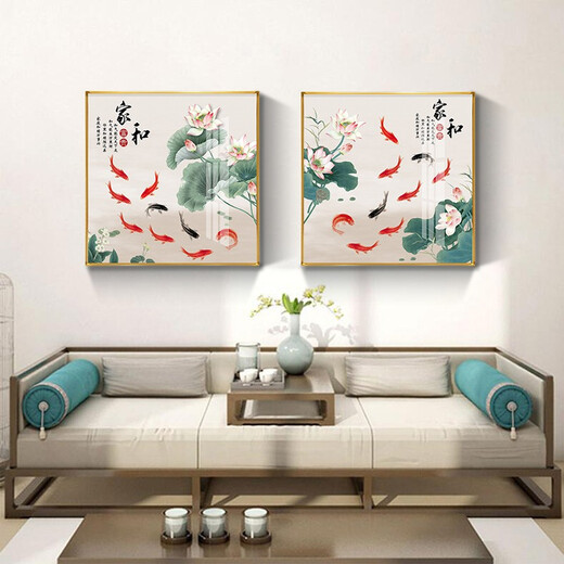Xiaolulin chinesischer Stil Jiuyu Zeichnen Dekoration Malerei Restaurant Malerei Studienbüro Teelaum Hängende Maleingang Eingangsschrank Wohnzimmer Wandgemälde 15915 Überschüssige Jahr für Jahr Temperierte Kristallporzellan 80*80 schwarzer Rahmen