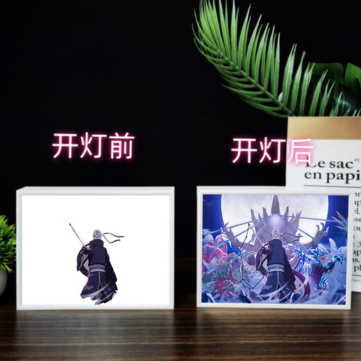 镜子灯光画火影忍者宇智波带土手办周边可定制氛围感发光相框礼物 13661 宇智波带土-神威 线稿黑框16.5*21充电款