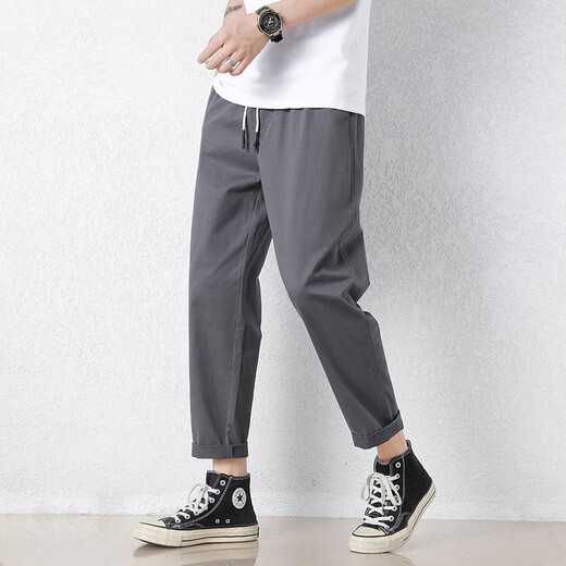Pantalones casuales judíos para hombres en verano Nuevo deporte de seda heterosexual de hielo suelto pantalones de nueve puntos para hombres pantalones de moda de estilo coreano 9904 gris oscuro 2xl