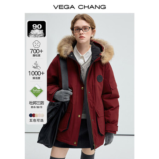 VEGA CHANG三防羽绒服女冬2025年新款貉子毛领加厚保暖派克服外套 A款/浅麸米（三防版） L