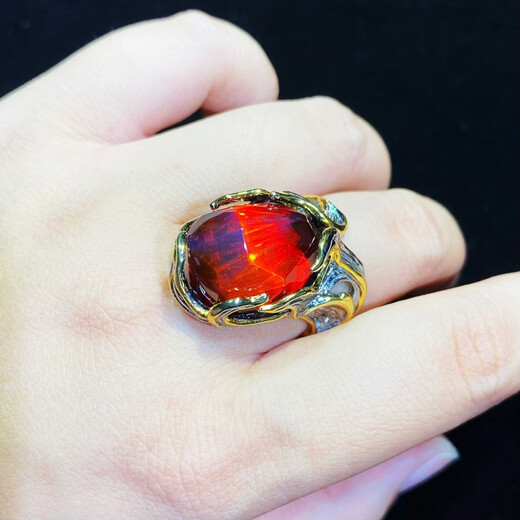 Libiao natural amber beeswax ring S925 silver Italian craft inlaid red and blue amber ring blood amber men and women