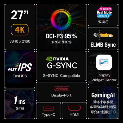 ASUS ROG 27/27/27/27 National Subsidy 27-inch Computer Monitor 2K/4K Display 240Hz High Brush XG27UCG 4K160Hz Dual Mode 1K320Hz