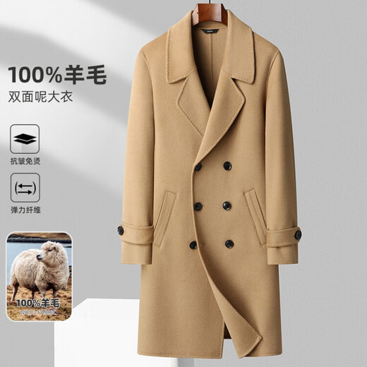 Hengyuanxiang double-sided woolen coat for men 24 autumn and winter new fashion pure handmade double-breasted long anti-wrinkle non-iron black 170