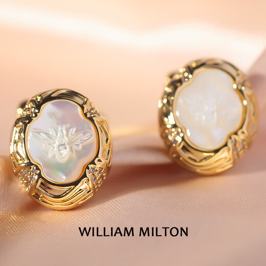 WILLIAM MILTON蜂舞贝母雕花轻奢袖扣男士衬衫袖口钉高端生日礼物 蜂舞贝母