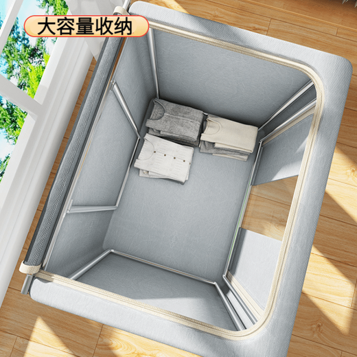 Aibaijia (aibaijia) solid color Oxford cloth steel frame storage box clothing foldable storage box moving quilt clothing storage box home beige (single window) 100L (60*42*40cm)
