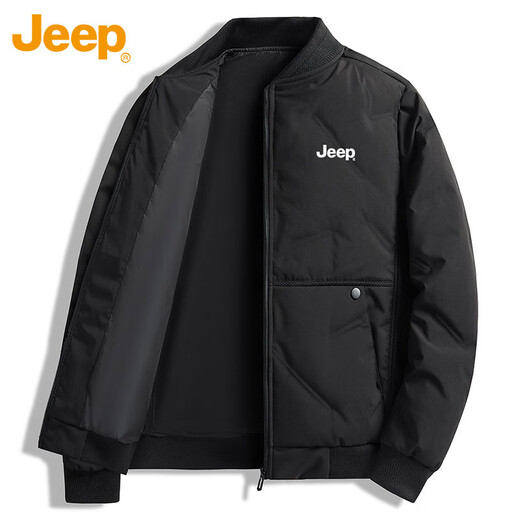 Jeep (JEEP) down jacket men's winter short casual baseball collar jacket men's warm trendy brand clothes men's black XL