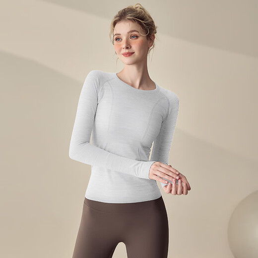LULULMCCTN long-sleeved yoga top women's round neck outdoor running sports T-shirt Pilates training suit thin lilac gray L