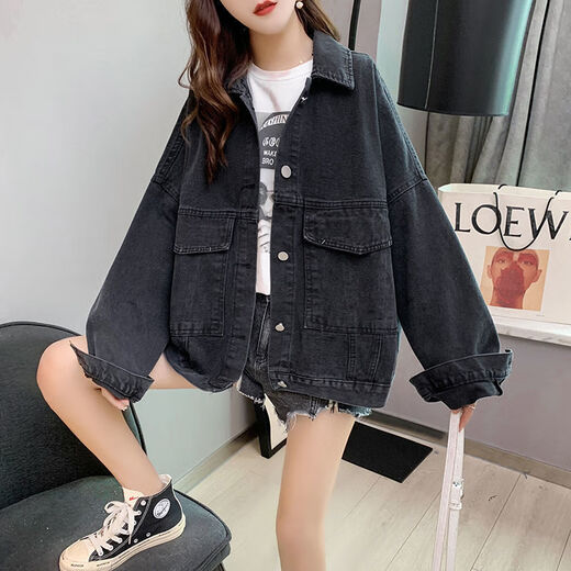 Einfache Richtung Denim Jacke für Frauen Internet Promi Trendy Kurzer loser und vielseitiger 2025 Frühlings- und Herbst-neue Denimjacke für Frauen Top 9929# Bildstil Rauchgrau 10xl S Empfohlen 80-100jin [Jin entspricht 0,5 kg]