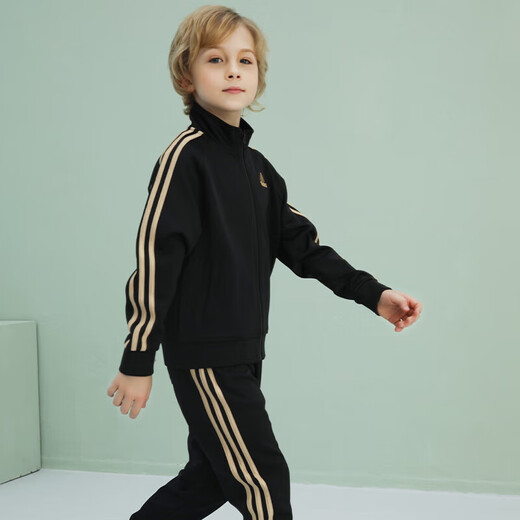 Adidas Spring и осенний набор детских спортивных наборов Новый открытый отдых на открытом воздухе брюки с двумя частями Black/Gold 116