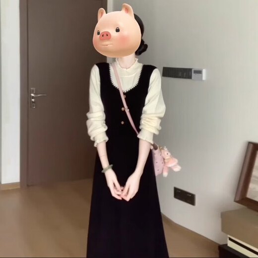 St. Paul's French Hepburn small fragrance fake two-piece knitted dress for women autumn and winter 2025 new temperament long skirt spring and autumn fake two-piece dress S size