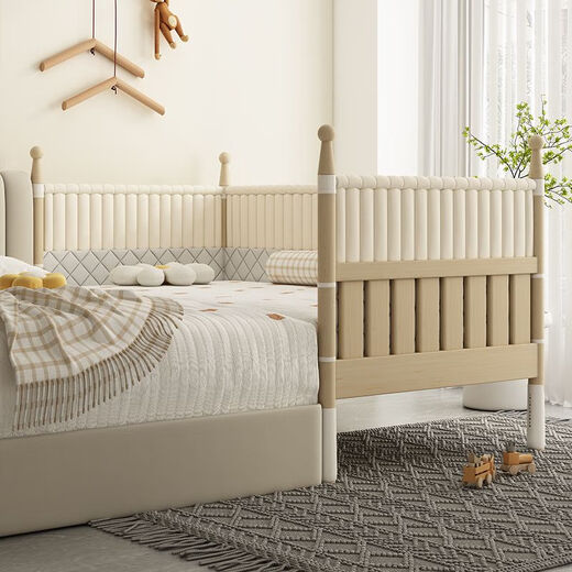 
Jierun Zhigao solid wood children's splicing bed widened bed bedroom splicing large bed with guardrail newborn small bed crib customized style B three-sided high guardrail + bed circumference + 3CM coconut brown mattress lift 60 guardrail 200*80cm (adjustable)