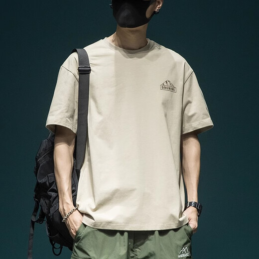 
Cotton high-end heavy short-sleeved T-shirt men's loose large-size half-sleeved T-shirt in summer new American fashion brand printed top HST1518 white short-sleeved M size