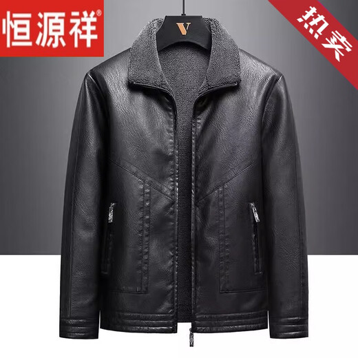 恒源祥皮衣男皮毛一派克服外套貂皮大衣夹克海宁大码加绒加厚冬皮草防风 黑色 6917#高等绵羊皮 M-[买一二]