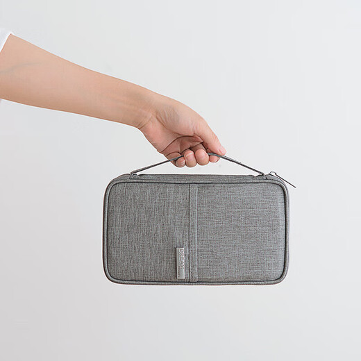 仙僖俫证件收纳包大容量多功能票据夹护照保护套文件户口本外套整理袋盒 小号-灰