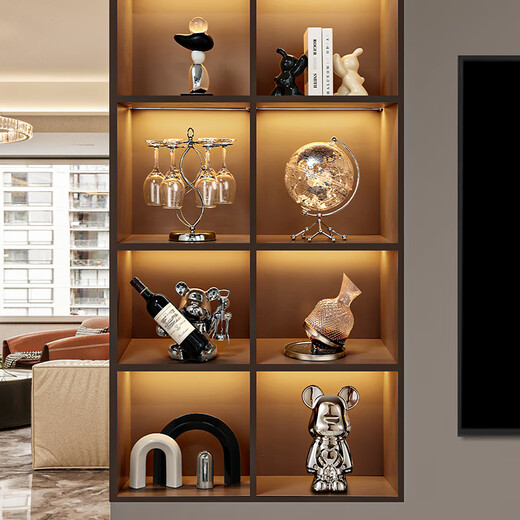 First sight of wine cabinet decorations, art, light luxury, high-end red wine racks, living room sideboards, TV cabinets, housewarming gifts, light luxury transparent globe ornaments, silver style + light strips