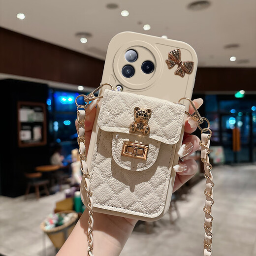 
Luo Luou Redmi K80Pro mobile phone case crossbody lanyard shell Xiaomi Redmi K80Pro chain strap silicone protective case oblique change card bag anti-fall full cover soft shell women's model [White-diamond bear card bag] + crossbody lanyard + screen protector Redmi K80