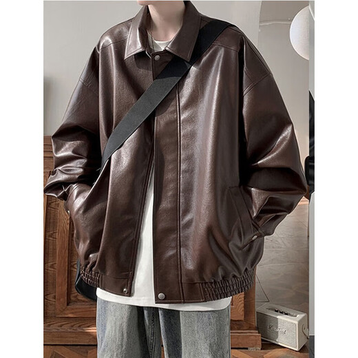
Digada American retro brown leather jacket men's autumn and winter trendy brand versatile and handsome cleanfit versatile jacket WJS-W9274 black M