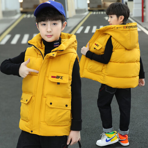 G.DUCKKIDS Little Yellow Duck 6-15 years old medium and large children autumn and winter down cotton vest boys hooded Korean style coat thermal vest black 150cm