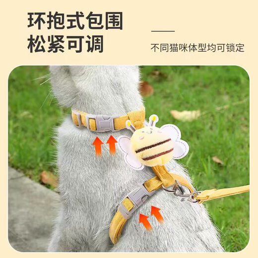 Hanhan Paradise Cat Rope Traction Collar Anti-Escape Cat Rope Chain Rabbit Pet Harness Collar Yellow S