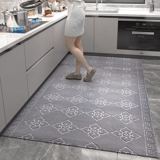 Xuxian door mat door mat entry door carpet foot mat kitchen anti-slip and oil-proof household long strip full-cover absorbent mat stain-resistant gray stripes 180*250 cm