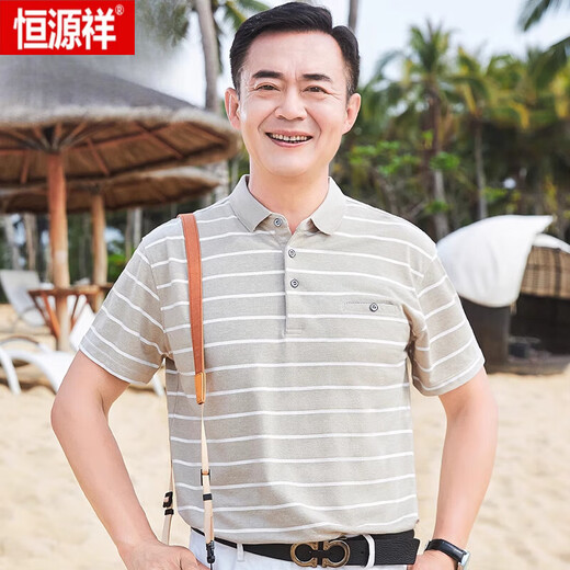 恒源祥（HYX）短袖t恤50岁polo衫上衣服夏季薄款中老年人男士爷爷中年爸爸衣服 CJ9904蓝色 L 170