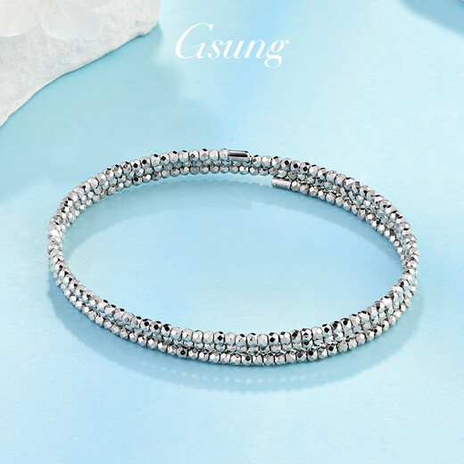 GsunG platinum bracelet for women PT950 shiny bouncy bead elastic bracelet fashionable platinum bracelet for women with laser beads. Priced by gram. Contact before bidding.
