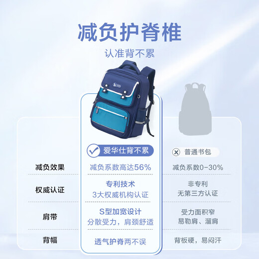 爱华仕（OIWAS）背不累儿童书包小学生背包女生双肩包1-6年级减负护脊4441 深蓝配红(4872)