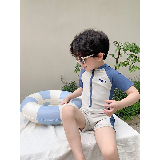 Ono Seven Days Children's Swimsuit One-piece Boys Summer Cute Shark Sunscreen Quick-Drying Seaside Vacation Beach Swimsuit with Swimming Cap L Size Recommended Height 90-100CM