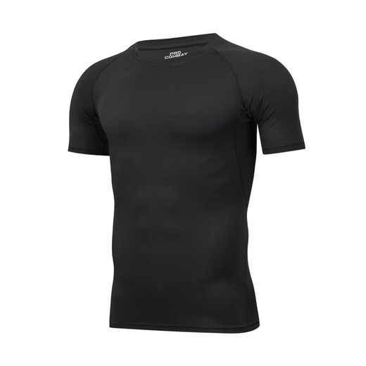 Huian short-sleeved sports t-shirt men's quick-drying clothing yoga clothing fitness clothing tights breathable running training top black line XL