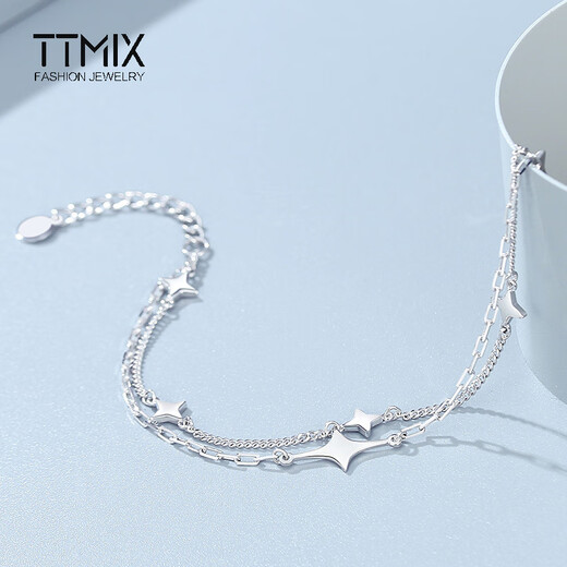 TTMIX shining star platinum bracelet double layer pt950 platinum fashionable temperament women's bracelet 5.7-5.9g 16+3cm