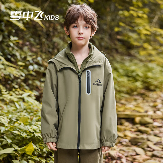 Snow Flying Children's Clothing Children's Jackets for Men and Girls Three-in-One Outdoor Removable Jackets Green 160