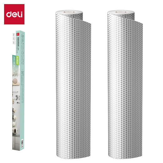 Deli kitchen aluminum foil stickers, waterproof and high temperature resistant, self-adhesive wall stickers, stove protective film, oil-proof stickers, 61cm*5m, checkered pattern JF334