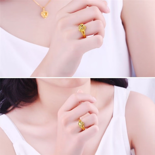 2023 new Hong Kong duty-free ring golden love gold-plated jewelry fashionable heart-shaped adjustable sand gold gift