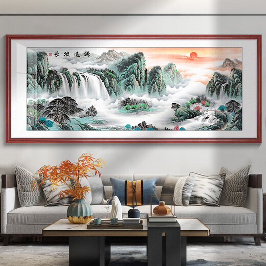 Shantoulin Village Great Wall Painting Back Mountain Picture Chinese Painting Living Room Landscape Painting Office Hanging Painting Hongyun Dangtou Sofa Background Wall Painting 10-Z Rising Sun East Rising Frame Width 3.5 Tempered Crystal Porcelain Glossy 12353