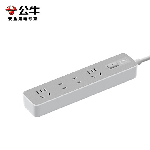Bull (BULL) socket basic model master control switch drag strip porous long line multi-functional electrical plug-in board with child protection door/new national standard/row plug/wiring board gray Z generation series four-socket master control 1 meter-Z1221J meteorite gray
