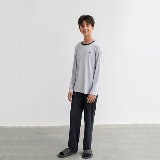 Aimer Kids Modal Home Kleidung Schlafkleidung für Jungen Pull-up-Langarmpyjama/Pyjamas Hosen Jungen A-Klasse Klon Pyjamas Top-Grau AK241F722 165