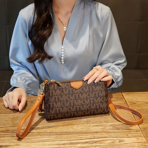 袋鼠设计感包包女包2025新款韩版多功能长款手拿包时尚女士手机零钱包 精品菱形卡其