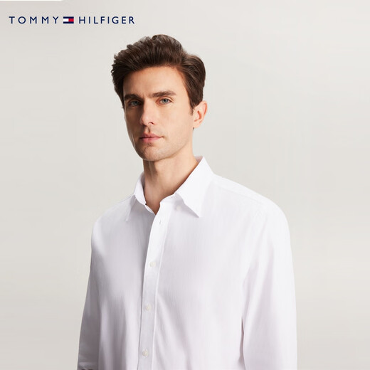Tommy Hilfiger autumn and winter men's easy-care Oxford spinning pure cotton solid color business casual commuting long-sleeved shirt shirt jacket white YCF S (recommended 120-135Jin Jin equals 0.5kg)
