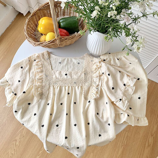 Wei Jies Sommerpyjama für Frauen reine Baumwolle modische und beliebte Sommerpyjamas für Frauen dünne Spitze kurze Ärmel Shorts süße männliche 694# L empfohlen 110-125jin [Jin ist 0,5 kg]