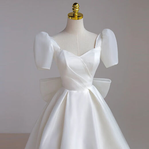 Wangmei evening dress for women 2024 new style wear autumn and winter slim French evening dress 2024 new style small person gets a marriage certificate and a white long dress wedding dress white long XS