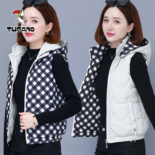Woodpecker reversible women's down cotton vest 2024 new vest outer wear middle-aged and small autumn and winter vest for women pickle yellow XL recommended weight 115-130Jin Jin equals 0.5 kg