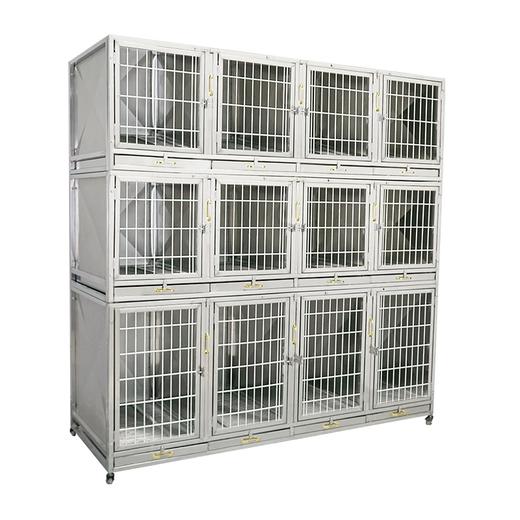 HKML double-layer stainless steel dog cage, hospital cage, small dog multi-layer mother cage, display cabinet, pet supermarket hospital foster care cage, 3 doors on one floor, 158*70*65cm, front face steel bar 304 material, new foster care cage (steel plate + steel rod)