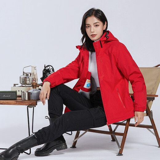 Western Camel Vancamel plus Samt Windbreaker für Männer und Frauen lässige Kurzjacke verdickte Arbeit Jacke Soft Shell Mountesering Anzug Anzug Anzug Winter 9930s Chinesische Rot-Frau [Solid Color] l