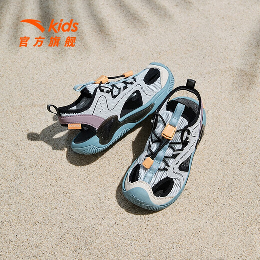 Anta children's sandals 2026 summer new style boys' breathable toe-toe sandals soft bottom river-tracing frame beach shoes for men Mai Qiao gray/mud lime/purple 9906H-1 29