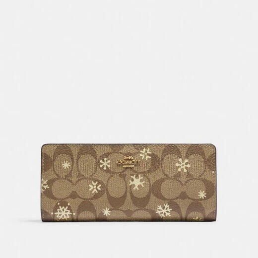 COACH Portefeuille Femme Fin à la Mode Polyvalent Classique Pochette Cadeau d'anniversaire et de Vacances pour Petite Amie Im/Kaki/Or Multi